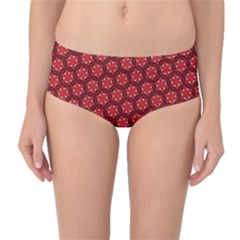 Red Passion Floral Pattern Mid-waist Bikini Bottoms by DanaeStudio