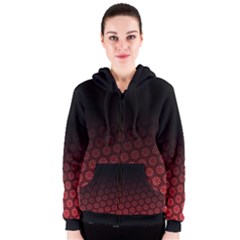 Ombre Black And Red Passion Floral Pattern Women s Zipper Hoodie