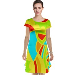 Colorful Decor Cap Sleeve Nightdress