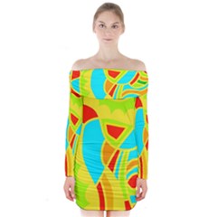 Colorful Decor Long Sleeve Off Shoulder Dress