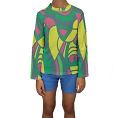 Green Abstract Decor Kids  Long Sleeve Swimwear by Valentinaart