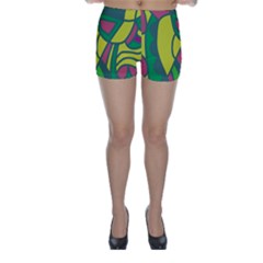 Green Abstract Decor Skinny Shorts