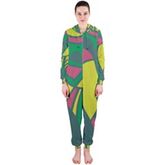 Green Abstract Decor Hooded Jumpsuit (ladies) 