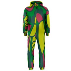 Green Abstract Decor Hooded Jumpsuit (men) 