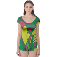 Green Abstract Decor Boyleg Leotard 