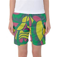 Green Abstract Decor Women s Basketball Shorts