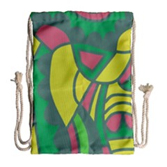 Green Abstract Decor Drawstring Bag (large)