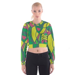 Green Abstract Decor Women s Cropped Sweatshirt