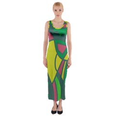 Green Abstract Decor Fitted Maxi Dress