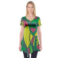 Green Abstract Decor Short Sleeve Tunic 