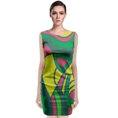 Green Abstract Decor Classic Sleeveless Midi Dress