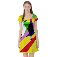 Yellow Abstraction Short Sleeve Skater Dress