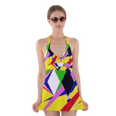 Yellow Abstraction Halter Swimsuit Dress by Valentinaart