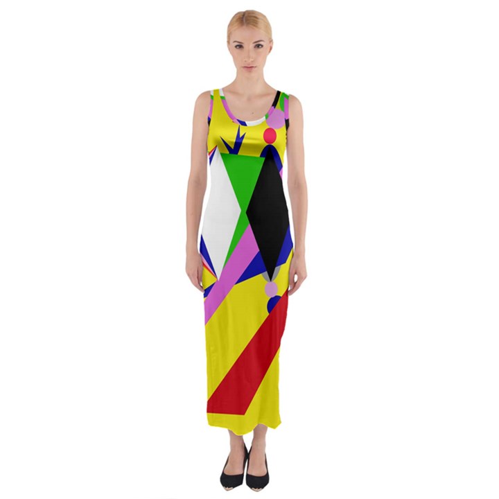 Yellow abstraction Fitted Maxi Dress