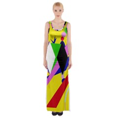 Yellow Abstraction Maxi Thigh Split Dress