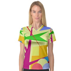 Colorful Abstract Art Women s V-neck Sport Mesh Tee