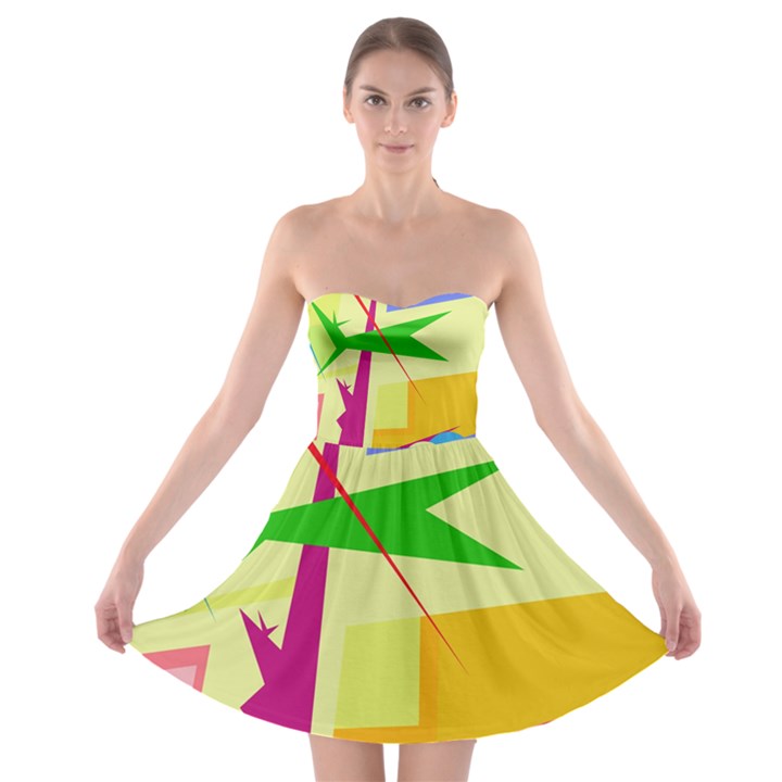 Colorful abstract art Strapless Bra Top Dress