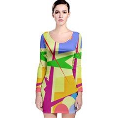 Colorful Abstract Art Long Sleeve Velvet Bodycon Dress by Valentinaart