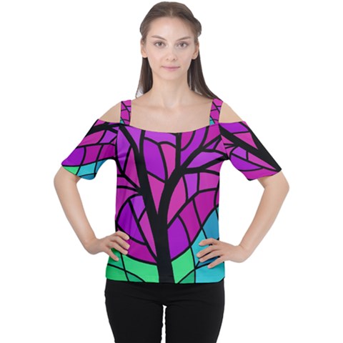 Decorative Tree 2 Women s Cutout Shoulder Tee by Valentinaart