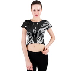 Black And White Tree Crew Neck Crop Top by Valentinaart