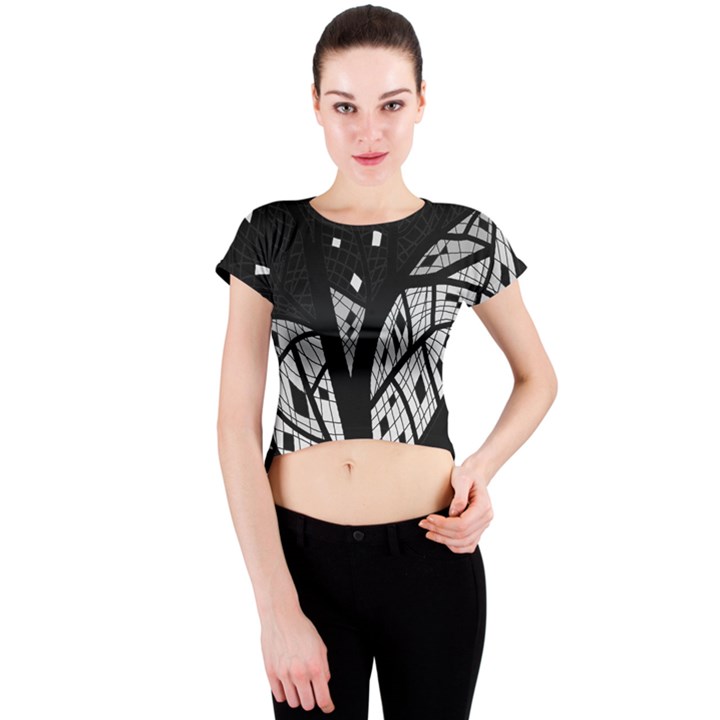 Black and white tree Crew Neck Crop Top