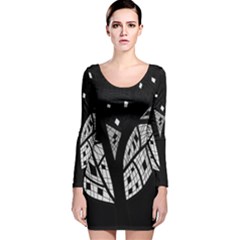 Black And White Tree Long Sleeve Velvet Bodycon Dress