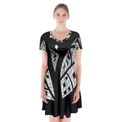 Black And White Tree Short Sleeve V-neck Flare Dress