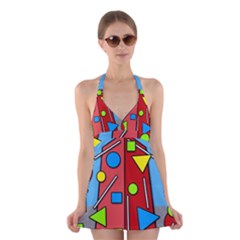 Crazy Building Halter Swimsuit Dress