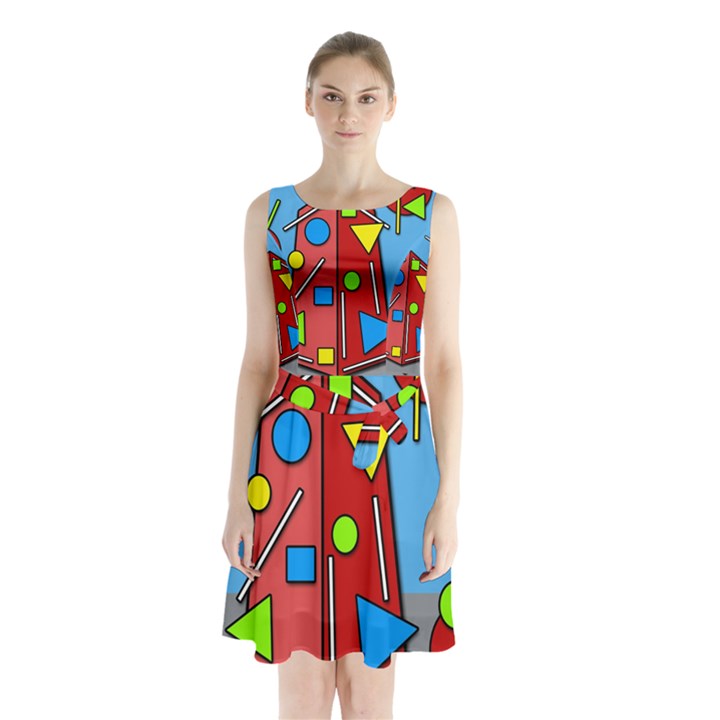 Crazy building Sleeveless Chiffon Waist Tie Dress