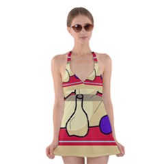 Decorative Art Halter Swimsuit Dress