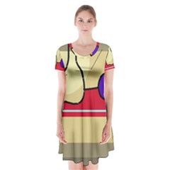 Decorative Art Short Sleeve V-neck Flare Dress