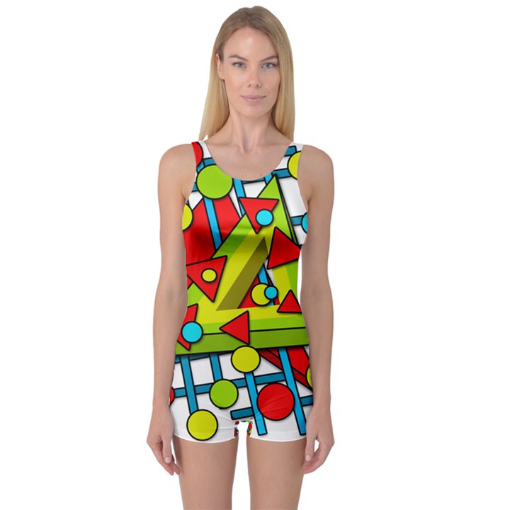 Crazy geometric art One Piece Boyleg Swimsuit