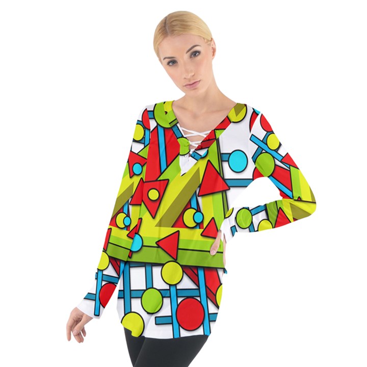 Crazy geometric art Women s Tie Up Tee