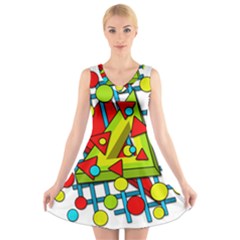 Crazy Geometric Art V-neck Sleeveless Skater Dress by Valentinaart