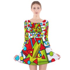 Crazy Geometric Art Long Sleeve Velvet Skater Dress by Valentinaart