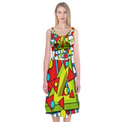 Crazy Geometric Art Midi Sleeveless Dress