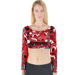 Red Mess Long Sleeve Crop Top by Valentinaart