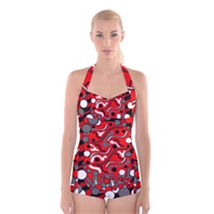 Red Mess Boyleg Halter Swimsuit  by Valentinaart