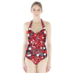 Red Mess Halter Swimsuit