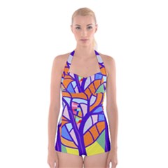 Decorative Tree 4 Boyleg Halter Swimsuit 