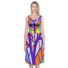 Decorative Tree 4 Midi Sleeveless Dress