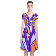 Decorative Tree 4 Short Sleeve Front Wrap Dress