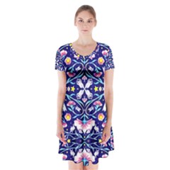 Flora Cosmica Short Sleeve V-neck Flare Dress