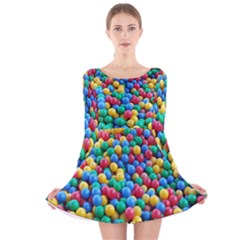 Funny Colorful Red Yellow Green Blue Kids Play Balls Long Sleeve Velvet Skater Dress