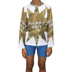 Happy New Year 2017 Gold White Star Kids  Long Sleeve Swimwear by yoursparklingshop