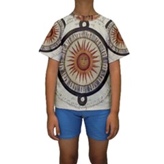 Ancient Aztec Sun Calendar 1790 Vintage Drawing Kids  Short Sleeve Swimwear