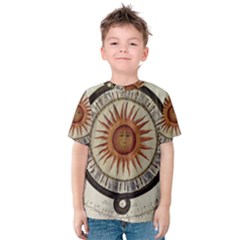 Ancient Aztec Sun Calendar 1790 Vintage Drawing Kids  Cotton Tee