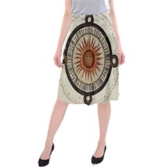 Ancient Aztec Sun Calendar 1790 Vintage Drawing Midi Beach Skirt by yoursparklingshop