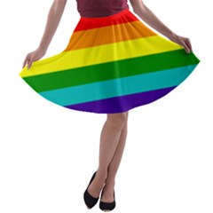 Colorful Stripes Lgbt Rainbow Flag A-line Skater Skirt by yoursparklingshop