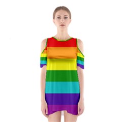 Colorful Stripes Lgbt Rainbow Flag Cutout Shoulder Dress